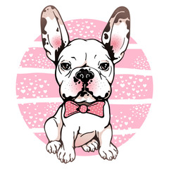 Cartoon french bulldog with bow