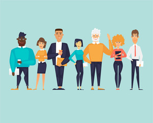Fototapeta premium Multinational team. Flat design vector illustration. 