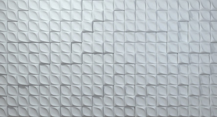 White geometric texture. 3d wall style. Geometrical elements. 3D rendering background.