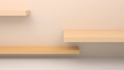 Shelves in abstract beige composition, 3d render, 3d illustration