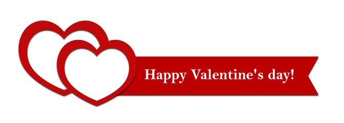 Saint valentine's day. The 14th of February. Two hearts on a white background with a ribbon. Banner. Greeting