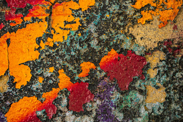 colorful grunge cracked paint concrete wall texture background