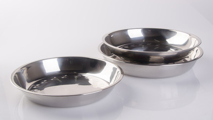 plate or stainless steel food plate on background new.