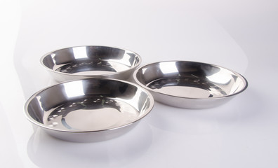 plate or stainless steel food plate on background new.