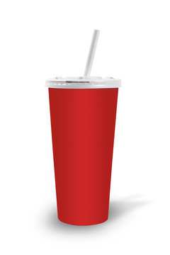 verre de fast food rouge avec paille en carton