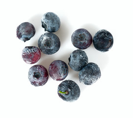 frozen blueberries isolated on white background