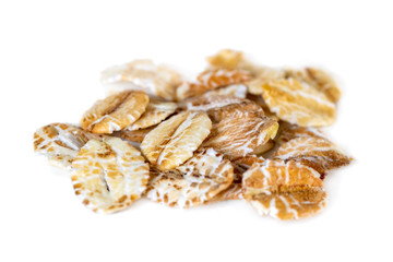 Oat flakes isolated on white background. food.