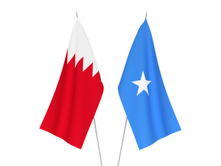 National fabric flags of Bahrain and Somalia isolated on white background. 3d rendering illustration.