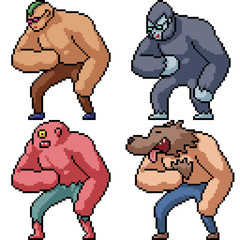 vector pixel art muscle character