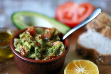 Fresh guacamole. Deep avocado guacamole. Keto diet. Keto snack.