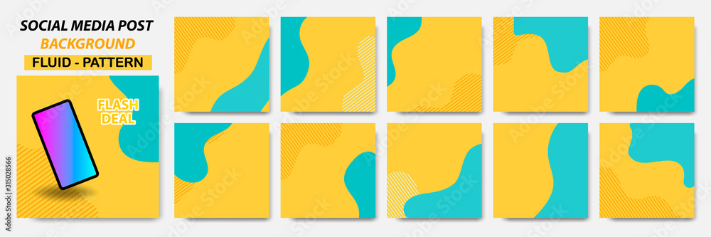 Canvas Prints set collection of square banner layout in yellow, turquoise color