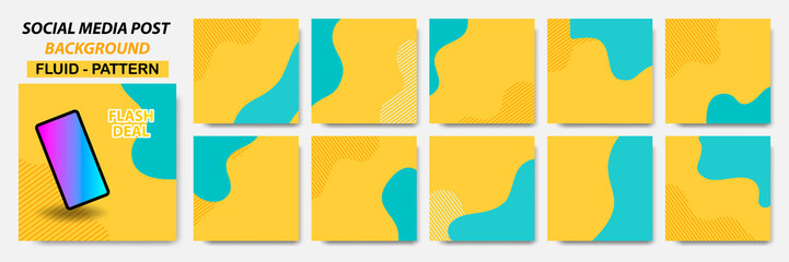 Set collection of square banner layout in yellow, turquoise color