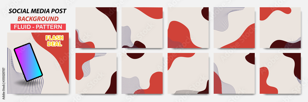 Wall mural set collection of square banner layout in red color combination with dots line pattern