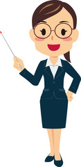 スーツ姿 めがね 女性 指し棒 右手