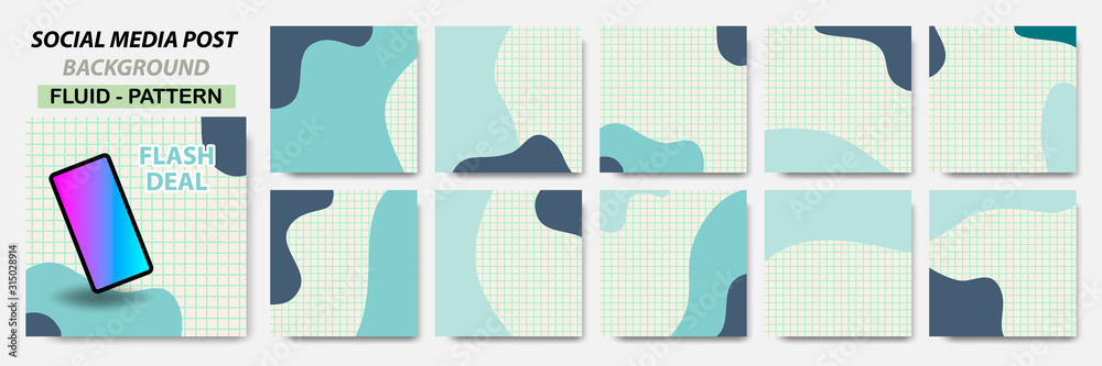 Wall mural set collection of square banner layout in green color with line dots pattern