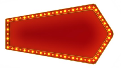Red marquee light board sign retro on white background. 3d rendering