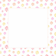 Square frame with watercolor red pink yellow swirl candies. Hand drawn white copy space template for cute sweet design, greeting card, scrapboocking