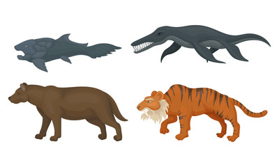 Prehistoric Animals Isolated on White Background Vector Set