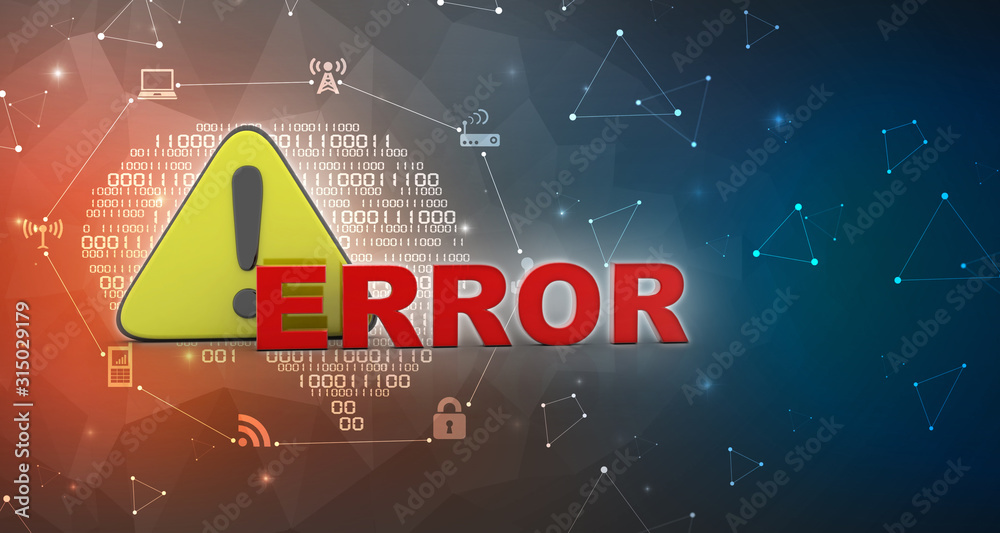 Poster 3d rendering exclamation sign with error