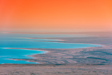 Fototapeta na wymiar Sunrise over Dead Sea. Beautiful sea nature landscape