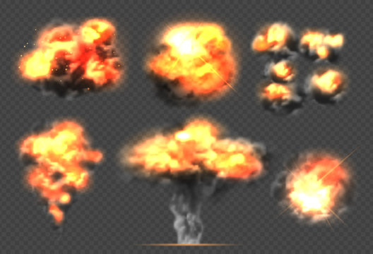 Exploding bomb. Light effect smoke and fireball dramatic explosions clouds  vector template. Illustration dynamite boom and bang, cartoon explode power  Stock Vector | Adobe Stock