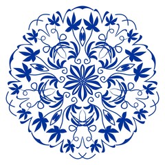 Ornamental circle patterns in Spain or Potruguese styleblue ceramics design,, azulejo, vector design