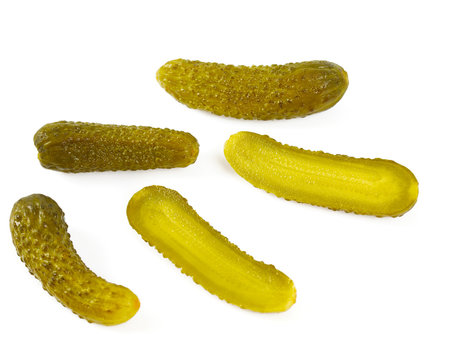 small pickled cucumbers isolated on white