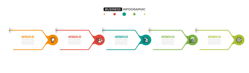 Vector Infographic thin line deisgn label with arrow and 5 options or steps. Vector template. Can be used for business concept, info chart, graph, web design
