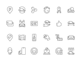 Car rent icon. Urban service sharing automobile ride transport mobility vector symbols set. Illustration car rent icon, vehicle urban service