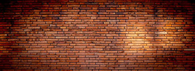 brick wall of red  wide panorama Background of old vintage brick wall.