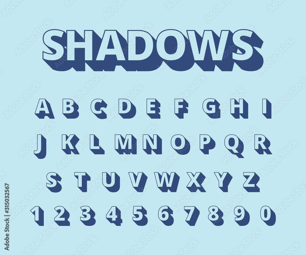 Poster letters long shadows. alphabet with letters and numbers in retro style typography collection vector 