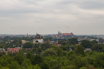 Obraz na płótnie Canvas Cracow skyline with aerial view with a piece of constructive architecture - catholic seminarium