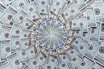 Fototapeta na wymiar Mandala kaleidoscope from money. Abstract money background raster pattern repeat mandala circle. On white background.