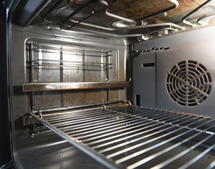 Dirty oven.Dirty open oven - messy kitchen, Compulsive Hoarding Syndrom