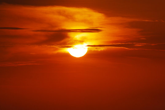 Nature Landscape Of Tranquil Scene Red Sun And  Red Sky Sunset Over The Sea At Phuket Thailand.- Red Nature Backdrops Texture 