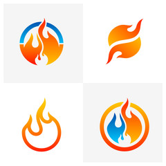 Set of Fire logo vector, Flame logo design template, Icon symbol, Creative design