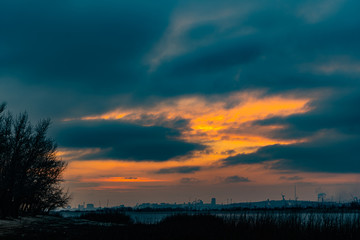 Sunset on the Volga River near the city of Volgograd