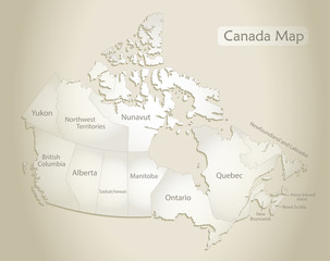 Canada map, administrative division with names, old paper background vector