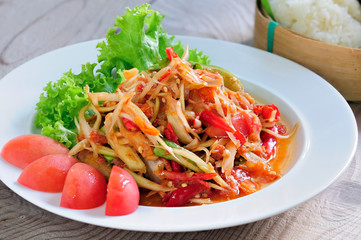 papaya salad a delicious dish in Bangkok Thailand.