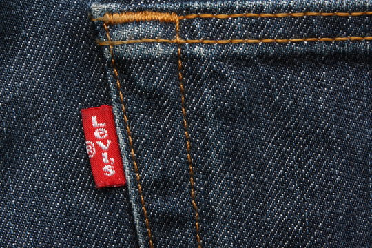  Close up of the Levis red label on the back pocket of a pair of denim jeans on April 11, 2018 in London, England