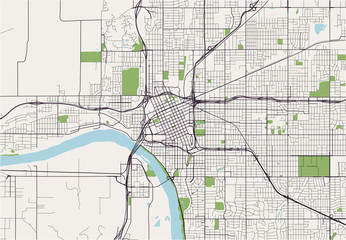 map of the city of Tulsa, Oklahoma, USA