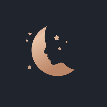 Beautiful Moon Logo With Female Face Template Vector