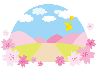 Fototapeta na wymiar 桜舞う春の大自然の風景【ドーム型】