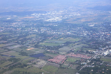 Obraz premium タイ、チェンマイの街並み、空からの景色