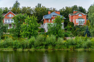 Pskov, modern residential buildings on the Bank of the Pskov ariver