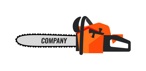 Chainsaw icon illustration for Retail Company or Timber Professional Service. Flat image isolated on white.