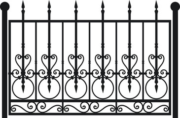 Steel railing panels that include balls, flowers, leaves and rosettes. Aluminum handrail, vector construction. Use these decorative iron cross bars to create a unique window guard or balcony railing. 