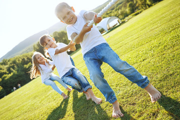 Children play in nature.