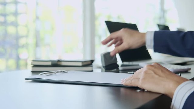 Business process of signing a contract between businessmen, registration of papers, trade agreement. 