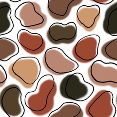 Organic colored shapes and black lines.Hand drawn abstract seamless pattern. Modern art for paper, fabric, web design.
